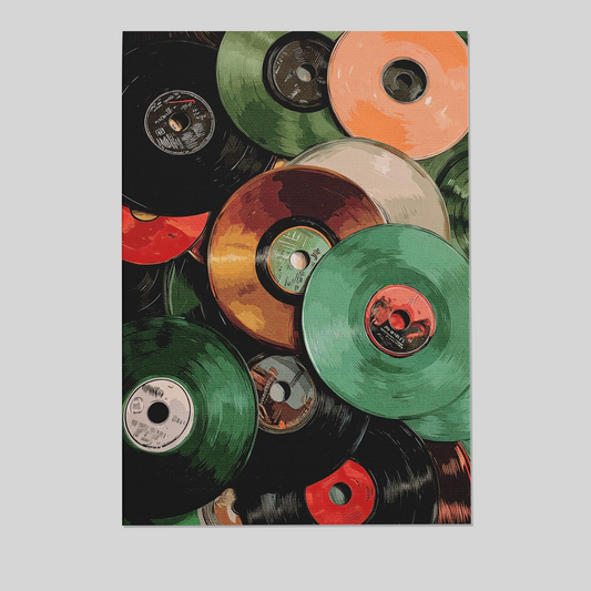 Colorful Vinyl Records Pile Retro Vintage Wall Art Poster, Nostalgic Music Wall Print, Music Lover Gift, Music Studio Decor