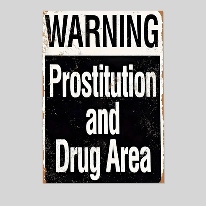 Distressed Warning Sign Poster: Retro Urban Art