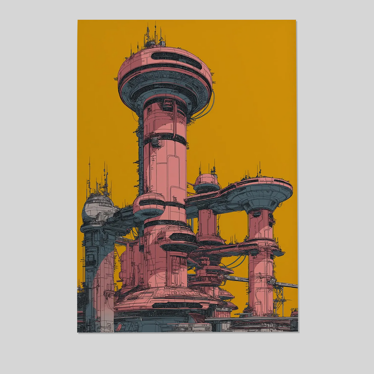 Cyberpunk Wall Art - Futuristic Megastructure City - Neon Sci-Fi Architecture Print - Cyberpunk Cityscape Poster