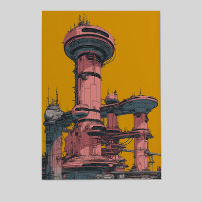 Cyberpunk Wall Art - Futuristic Megastructure City - Neon Sci-Fi Architecture Print - Cyberpunk Cityscape Poster