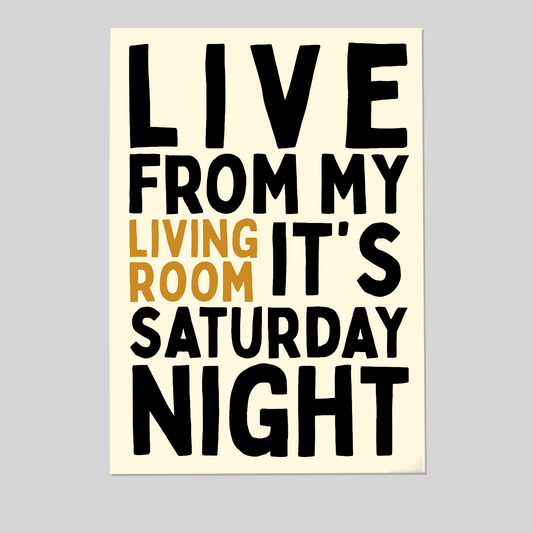 Live From My Living Room | Funny Apartment Poster | Modern Home Decor | Funky Retro Poster | Typography Print