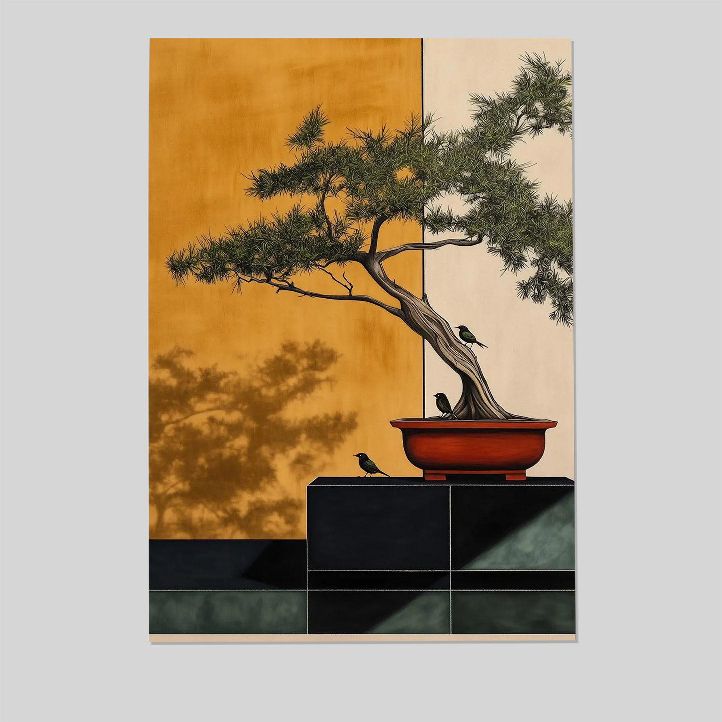 Bonsai Tree Wall Art Drawing Japanese Artwork Illustration Large Poster