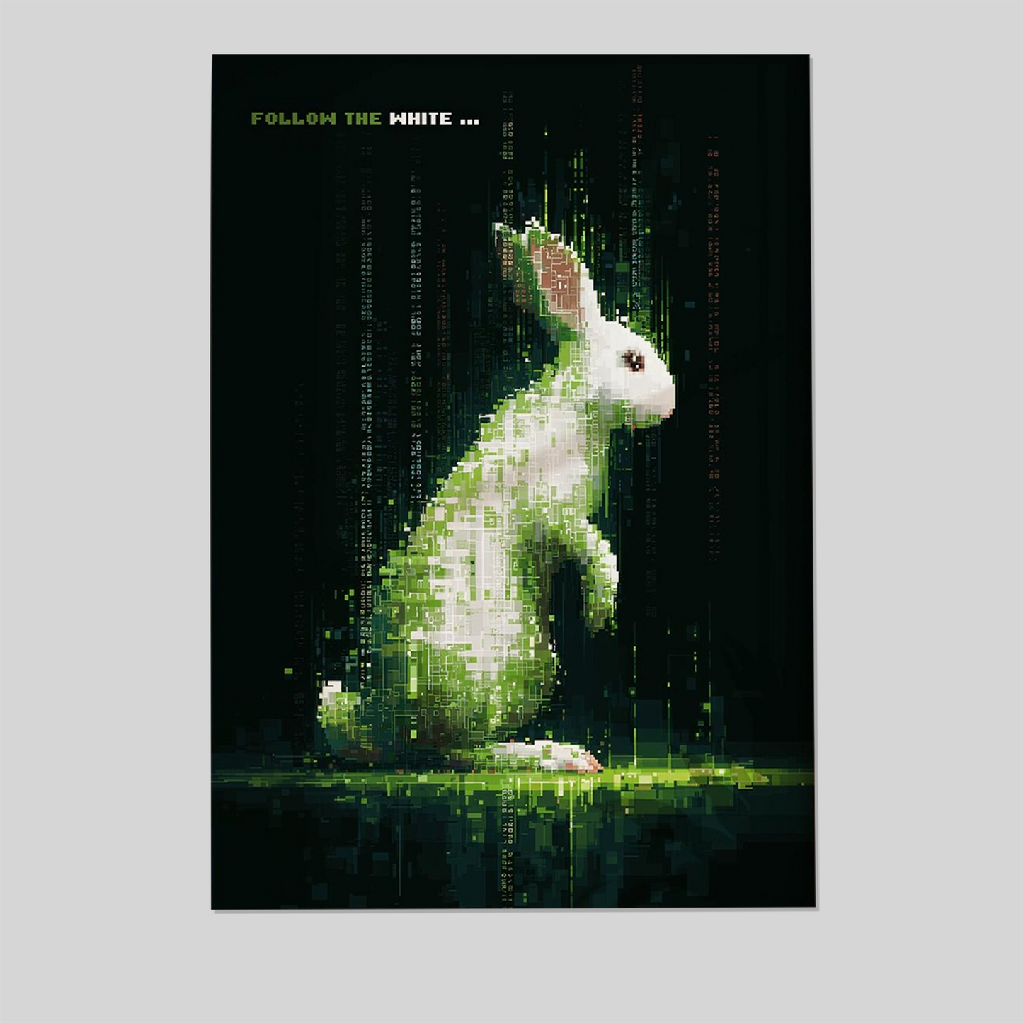 White Rabbit Pixel Art | Sci Fi Wall Art Print | Follow the White Rabbit | Cyberpunk Movie Decor