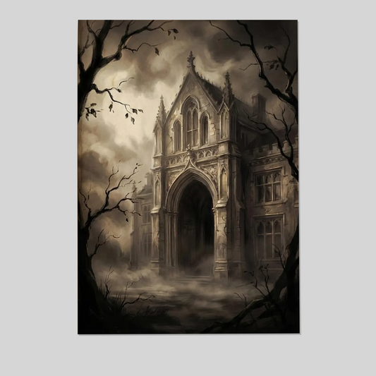 Vintage Haunted House Print, Victorian Gothic Mansion Wall Art, Dark Academia Gothic Architecture, Antique House Print, Sepia Art