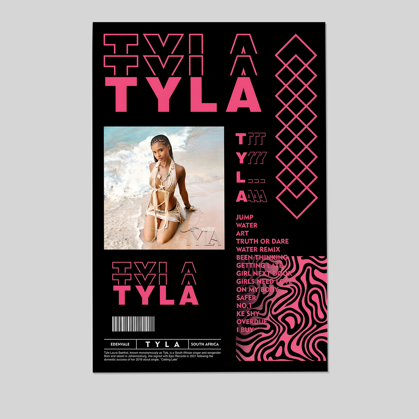 Tyla Biography Decor Poster, One Sheet Wall Size 24''x36''