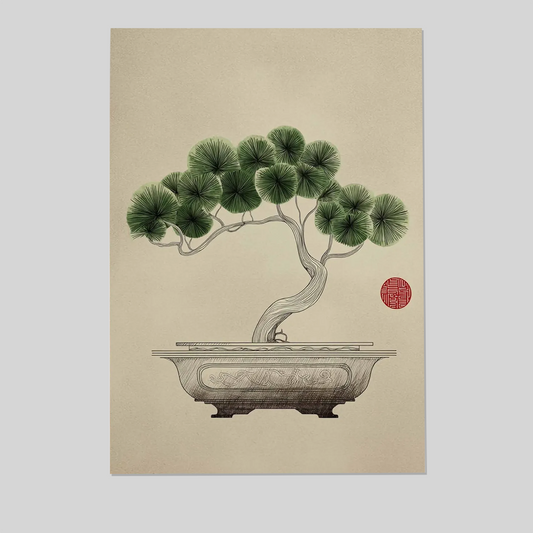 Bonsai Tree Poster, Japanese Wall Art Print, Zen Minimalist Decor, Tranquil Nature Meditation Home Print