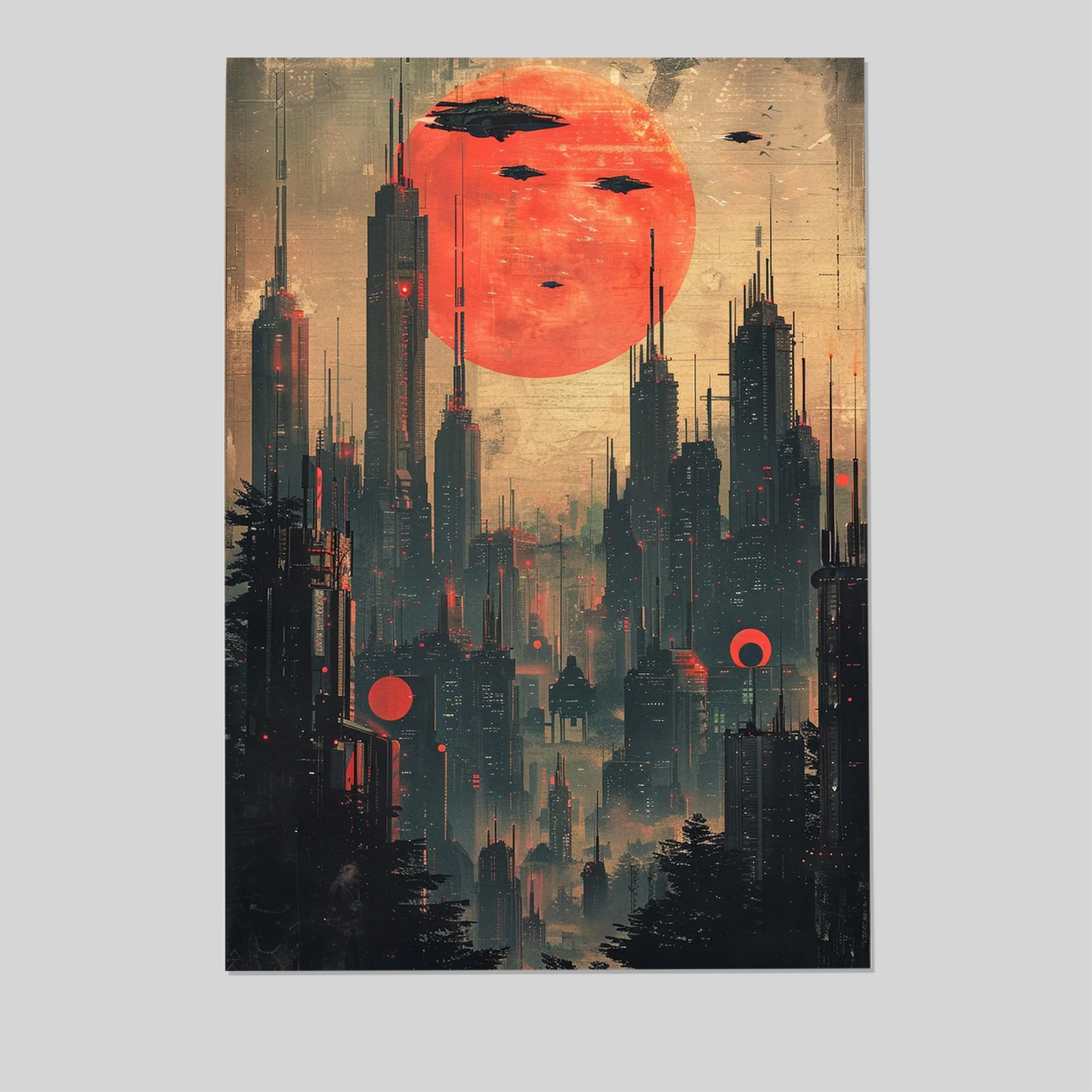 Retro Futuristic City Poster - Sci Fi Skyline Wall Art