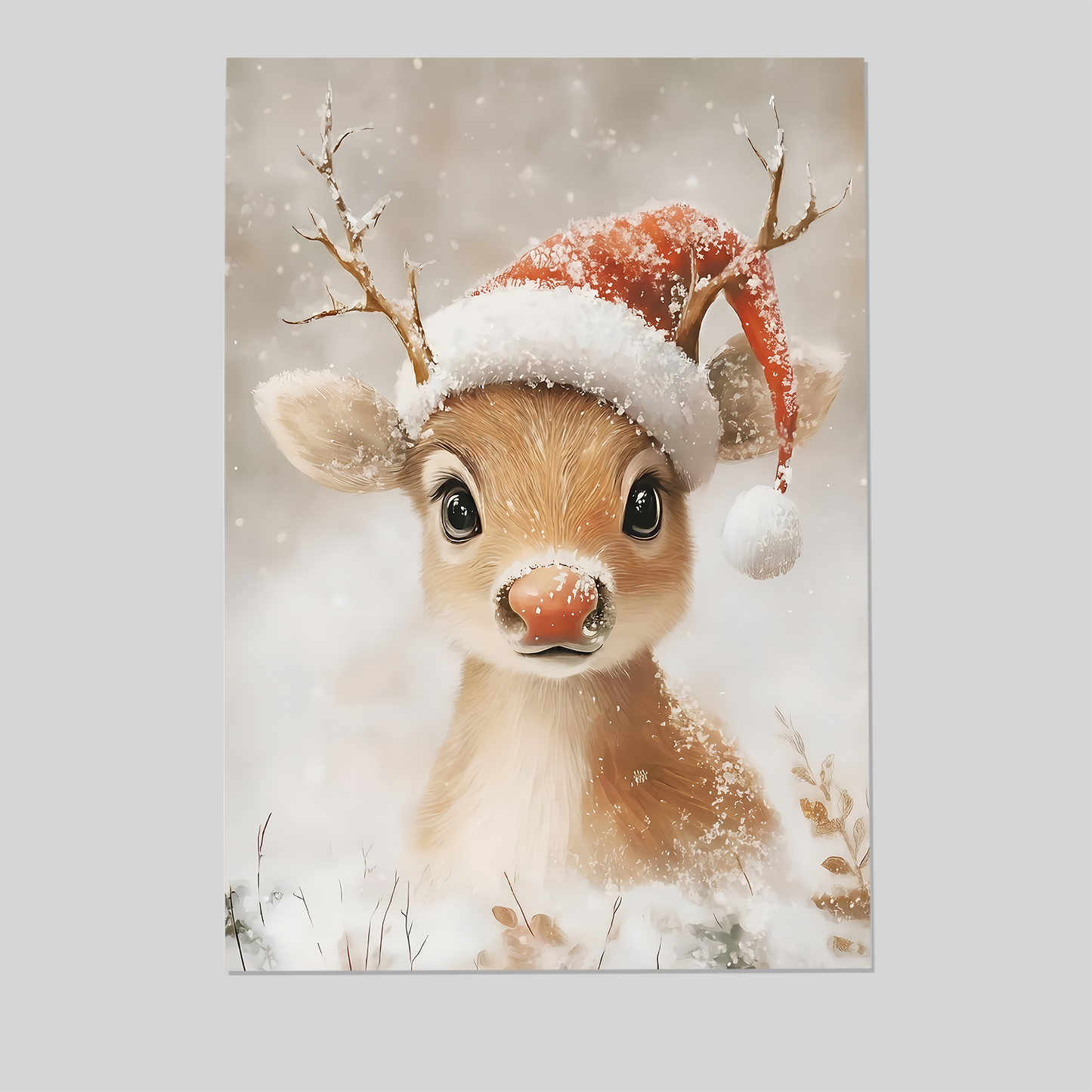 Reindeer Oil Painting Art Print, Christmas Holiday Decor Poster, One Sheet Wall Size 24''x36''