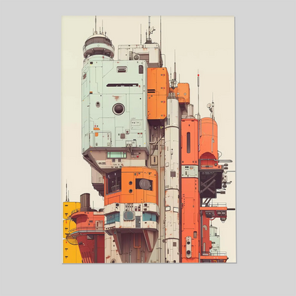 Futuristic Sci-Fi Cityscape Wall Art | Retro Cyberpunk Architecture Poster
