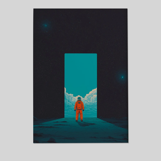Made it back - Astronaut Portal Wall Art - Surreal Space Doorway - Minimalist Sci Fi Artwork - Sci-Fi Poster