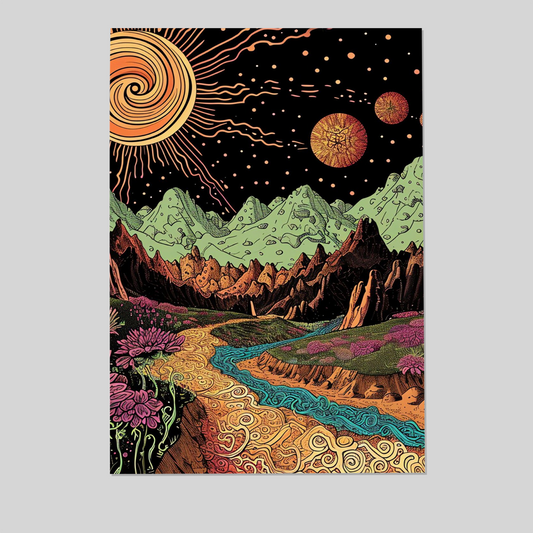 Psychedelic Mountain River Art | Cosmic Inspired Poster