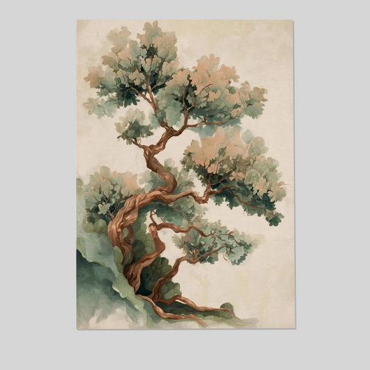 Japanese Pine Tree Art, Minimalist Bonsai Canvas, Zen Botanical Print, Nature Poster