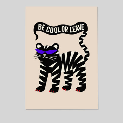 Be Cool or Leave Digital Print – Funny Cat Quote Wall Art, Retro Poster with Sunglasses, Bold Black & White Animal Decor for Home or Office
