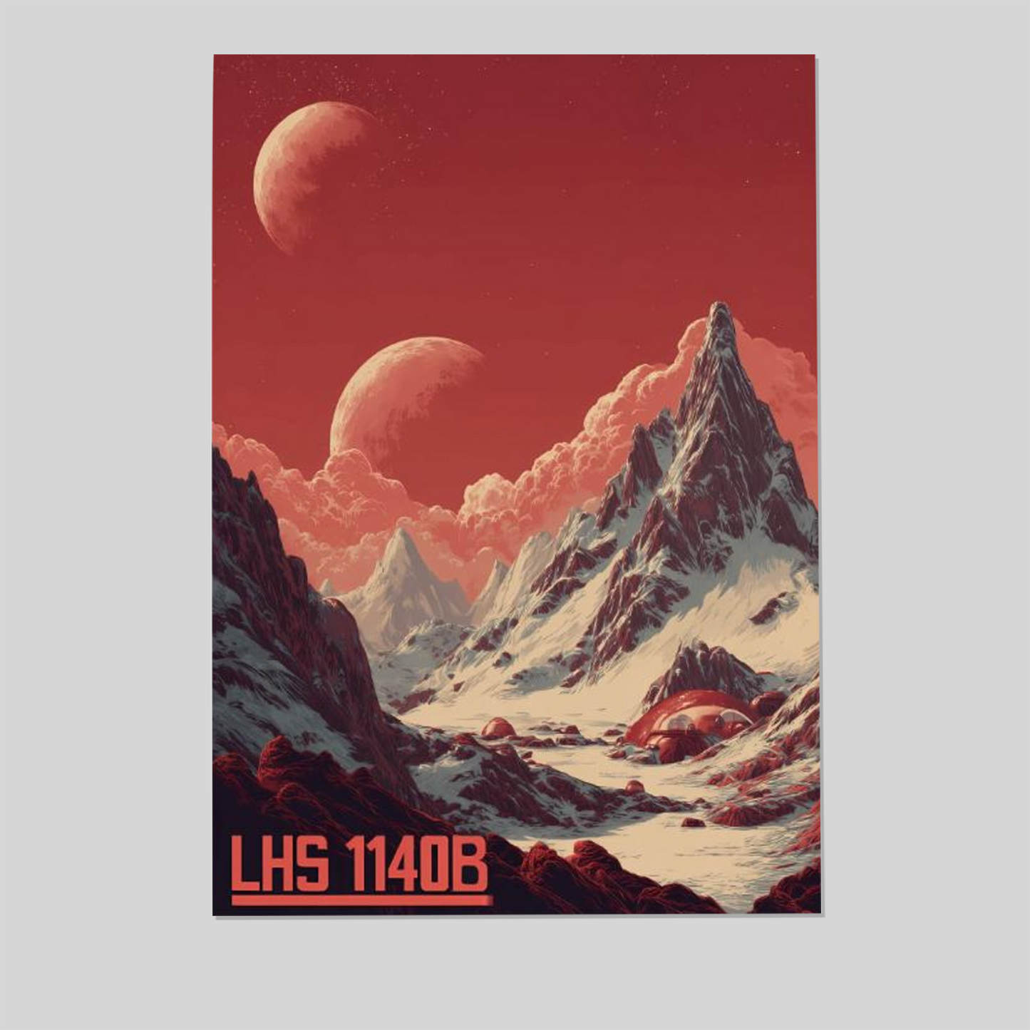 Futuristic LHS 1140B Travel Poster Retro Futurism Sci Fi Super Earth Illustration Space Colony Alien Landscape Retro Cosmic Style 1 Wall Poster