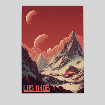 Futuristic LHS 1140B Travel Poster Retro Futurism Sci Fi Super Earth Illustration Space Colony Alien Landscape Retro Cosmic Style 1 Wall Poster