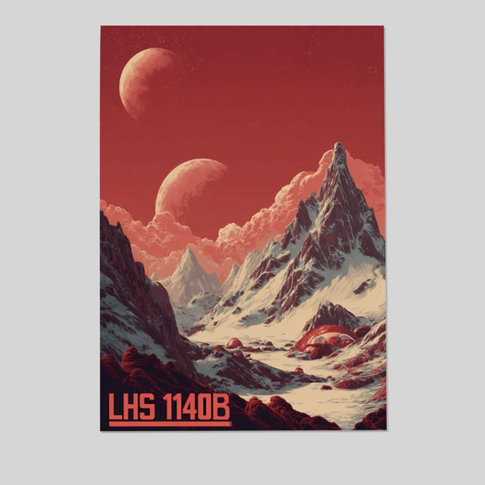 Futuristic LHS 1140B Travel Poster Retro Futurism Sci Fi Super Earth Illustration Space Colony Alien Landscape Retro Cosmic Style 1 Wall Poster