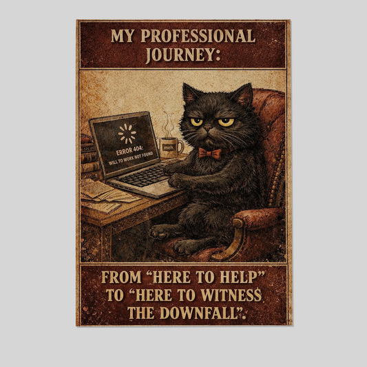 Black Cat Office Decor, Error 404 Will To Work Not Found, Vintage Wall Art