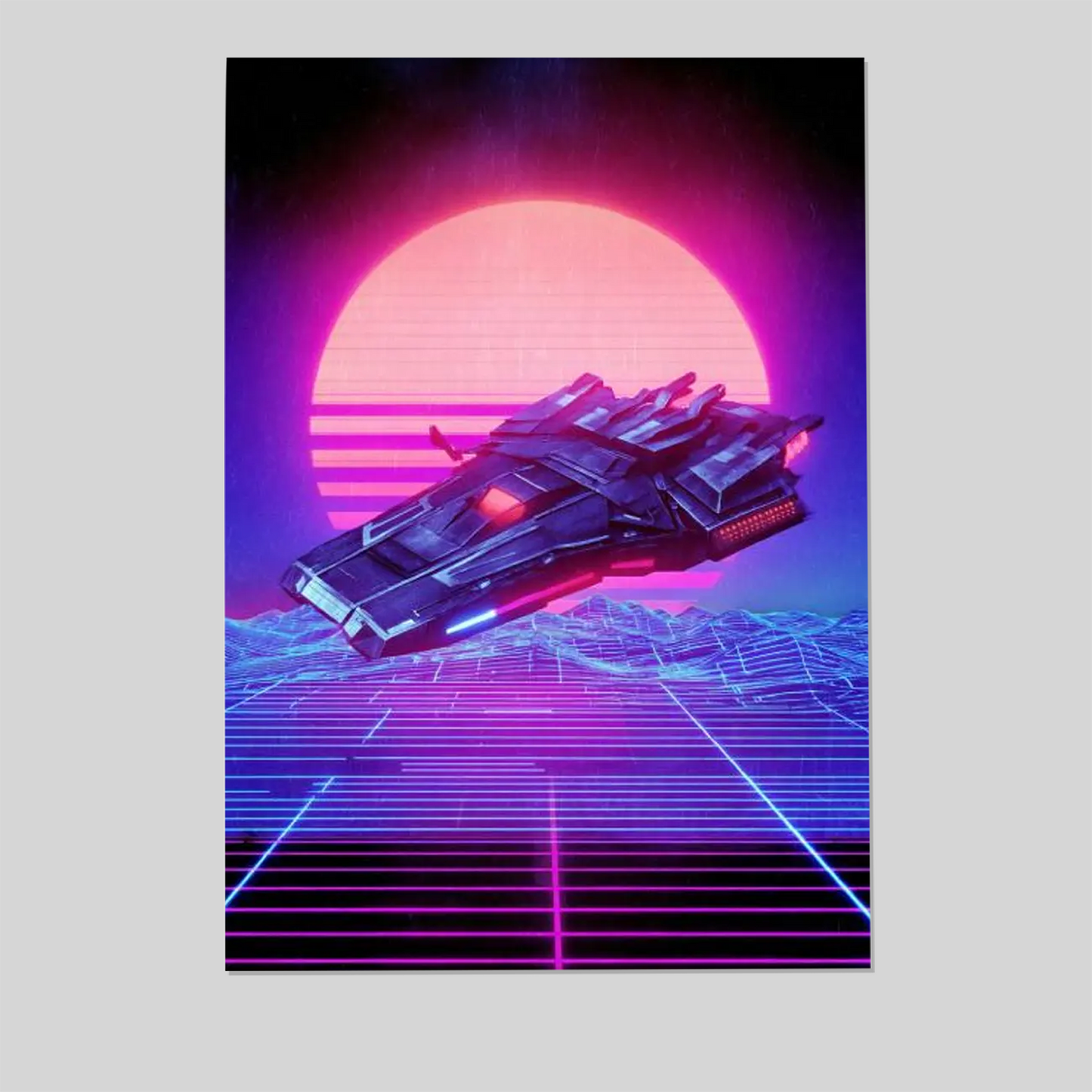 Synthwave Spaceship Art Print | Retro Futuristic Neon Poster | 80s Cyberpunk Sci Fi Gallery Wall for Vaporwave Gamer Man Cave Decor