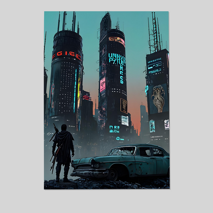 Cyberpunk Cityscape Print: Dystopian Sci-Fi Gamer Room Poster Decor