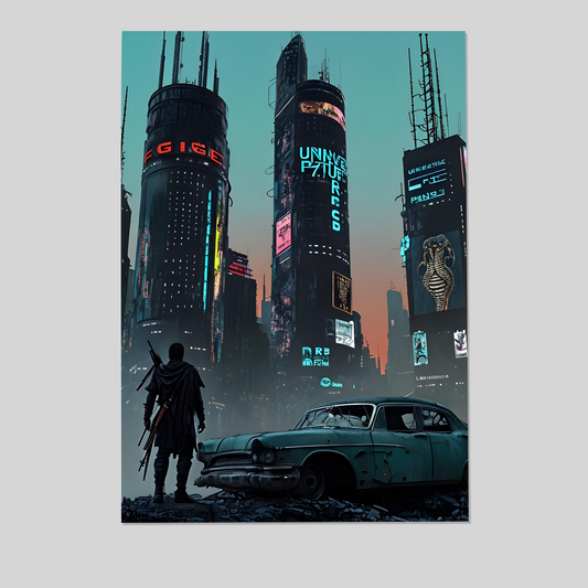 Cyberpunk Cityscape Print: Dystopian Sci-Fi Gamer Room Poster Decor