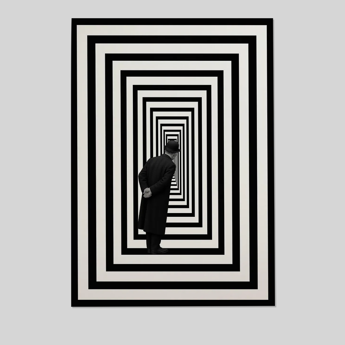Observer – Surreal Black and White Optical Illusion Poster, Geometric Minimalist Art Print, Conceptual Abstract Wall Decor