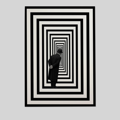 Observer – Surreal Black and White Optical Illusion Poster, Geometric Minimalist Art Print, Conceptual Abstract Wall Decor