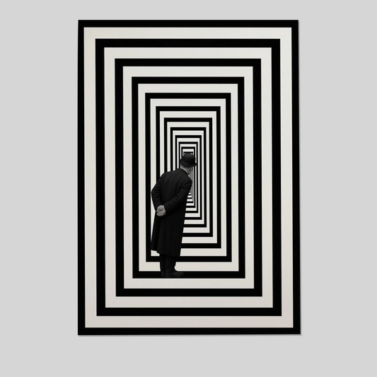 Observer – Surreal Black and White Optical Illusion Poster, Geometric Minimalist Art Print, Conceptual Abstract Wall Decor