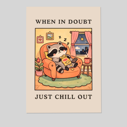 When In Doubt Just Chill Out - Funny Home Wall Art, Cute Raccoon Relax Poster, Cozy Living Room Decor, Self Care Gift