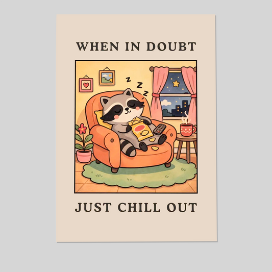 When In Doubt Just Chill Out - Funny Home Wall Art, Cute Raccoon Relax Poster, Cozy Living Room Decor, Self Care Gift