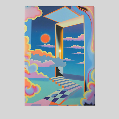 Surreal Vaporwave Dreamcore Poster, Trippy Abstract Floating Stair Art
