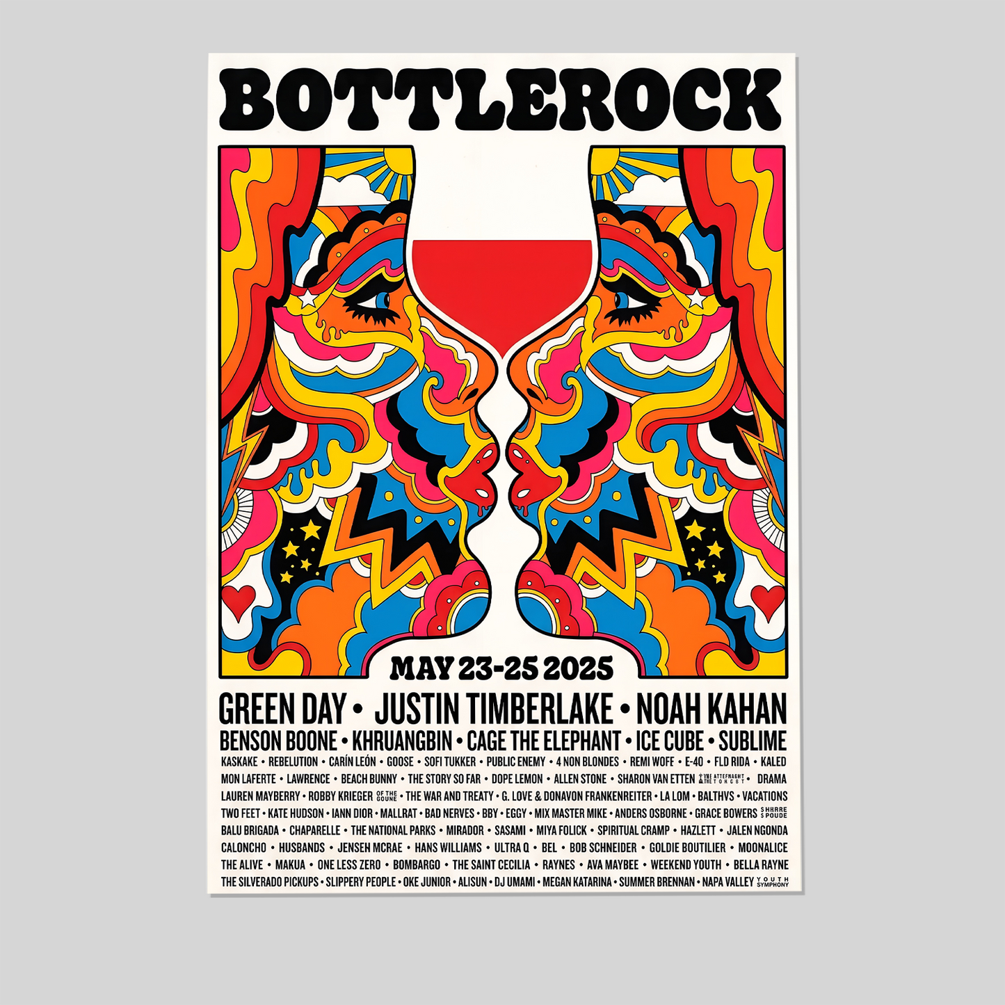 Bottlerock 2025 Poster Napa Valley CA S/N Benson Boone Sublime Size 24''x36''