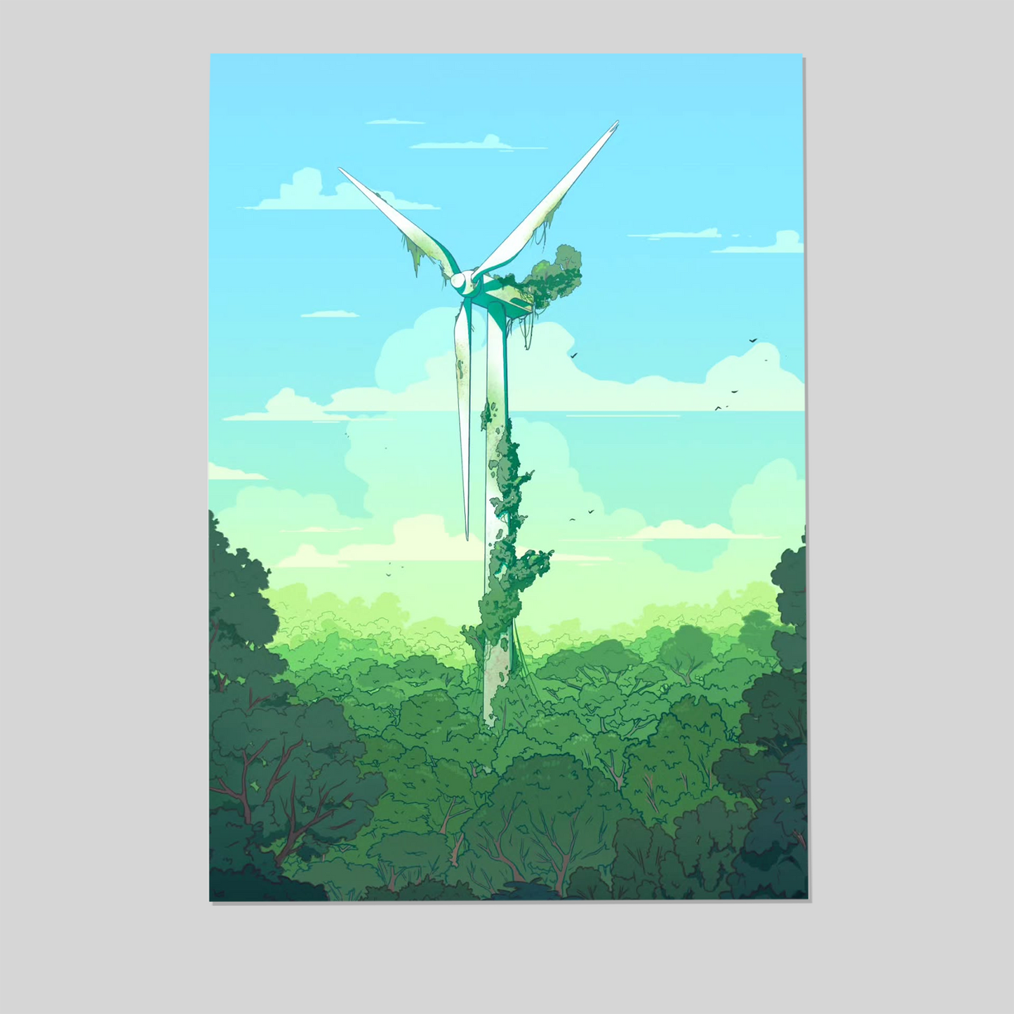 Solarpunk Wind Turbine Art Print with Nature Vibes, Solarpunk Poster