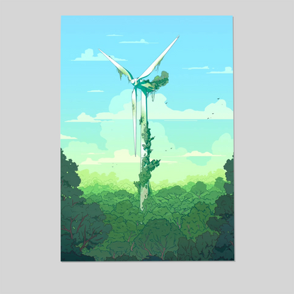 Solarpunk Wind Turbine Art Print with Nature Vibes, Solarpunk Poster