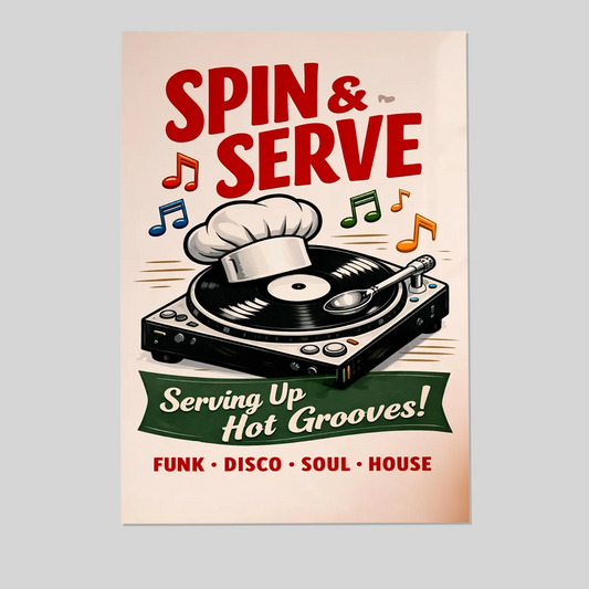 Retro Vinyl Record Poster, Funk Disco Soul House Music Wall Art, Vintage Turntable Print