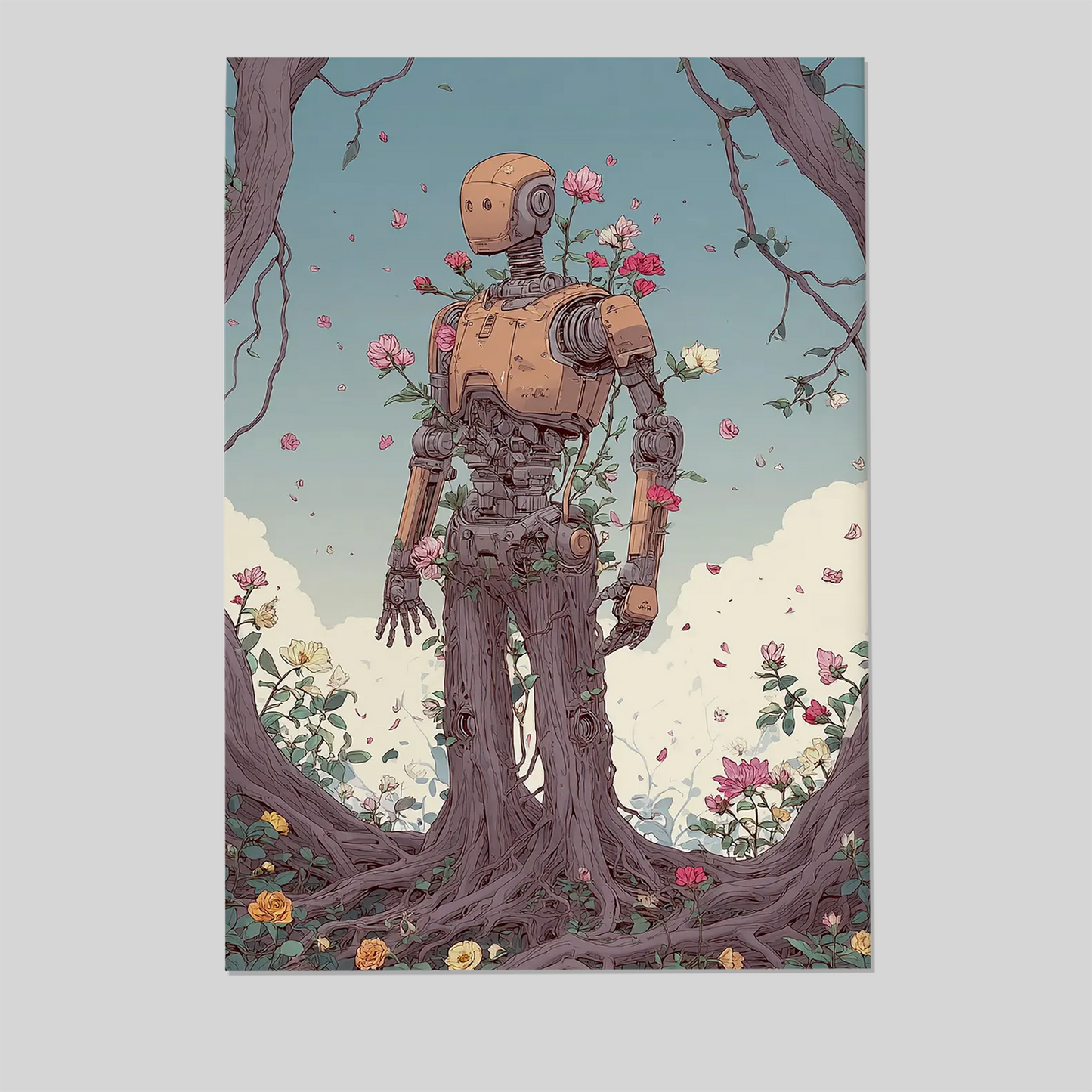 Cyborg Nature Poster, Bio Robot Wall Art, Sci-Fi Botanical Print, Eco Futurism Art, Nature Tech Decor