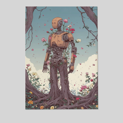 Cyborg Nature Poster, Bio Robot Wall Art, Sci-Fi Botanical Print, Eco Futurism Art, Nature Tech Decor