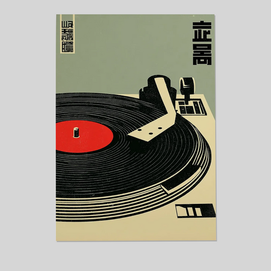 Japanese Turntable Poster, Retro Music Art Print, Minimalist Vinyl Record Wall Art, Vintage DJ Decor, Mid Century Modern Music Artwork