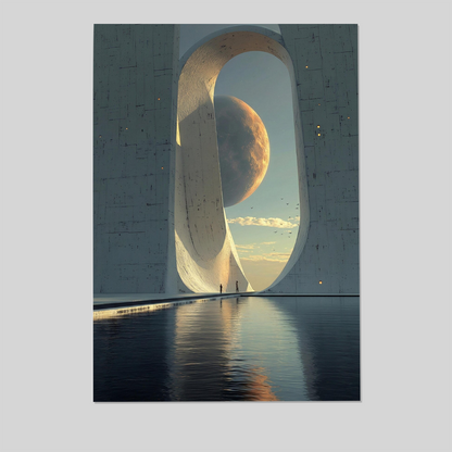 Brutalist Sci-Fi Wall Art, Minimalist Moon Poster, Futuristic Architecture Print