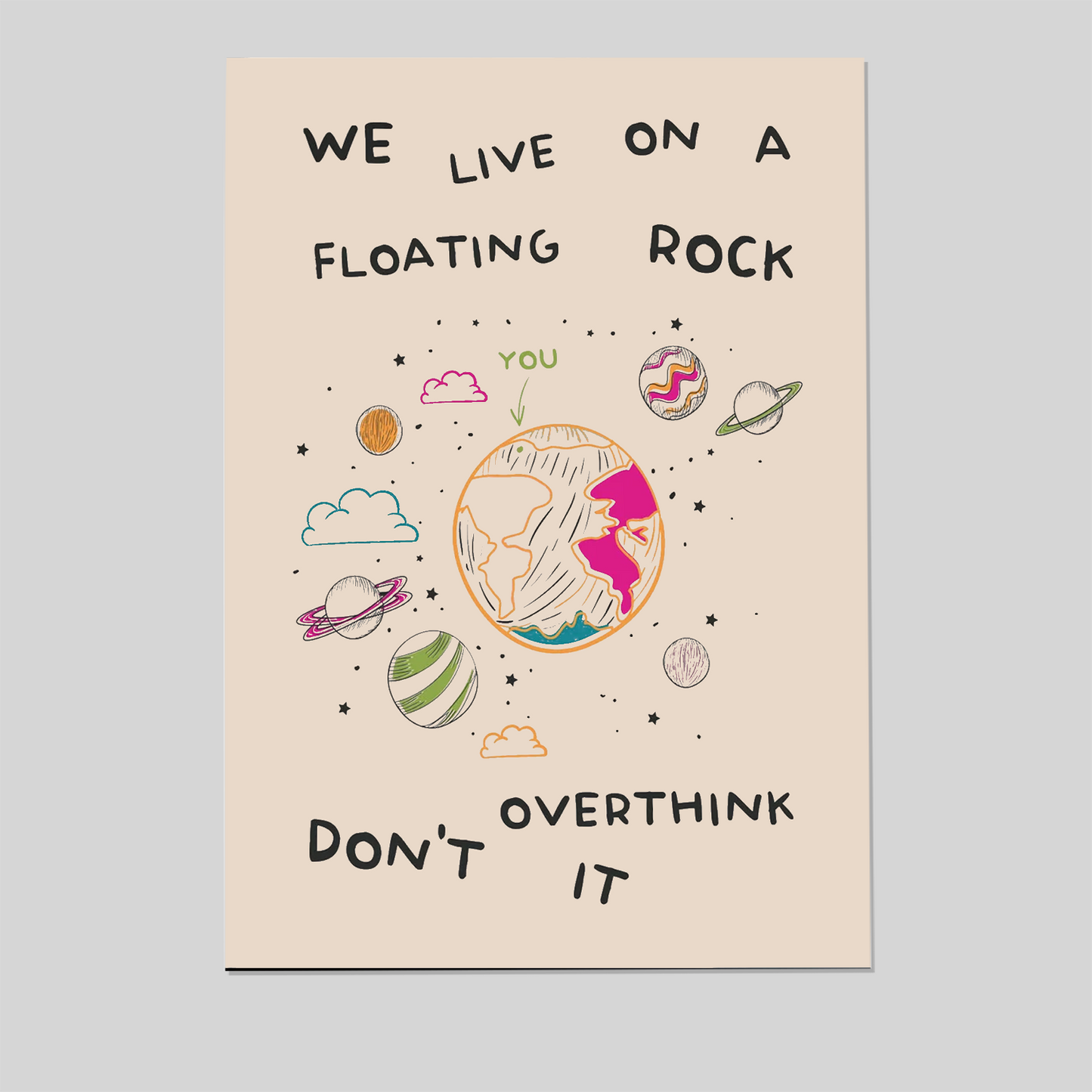 Don't Over Think It Quote Print | Girly Pink Preppy Printable Dorm Room Art | Trendy Inspirational & Motivational Typography