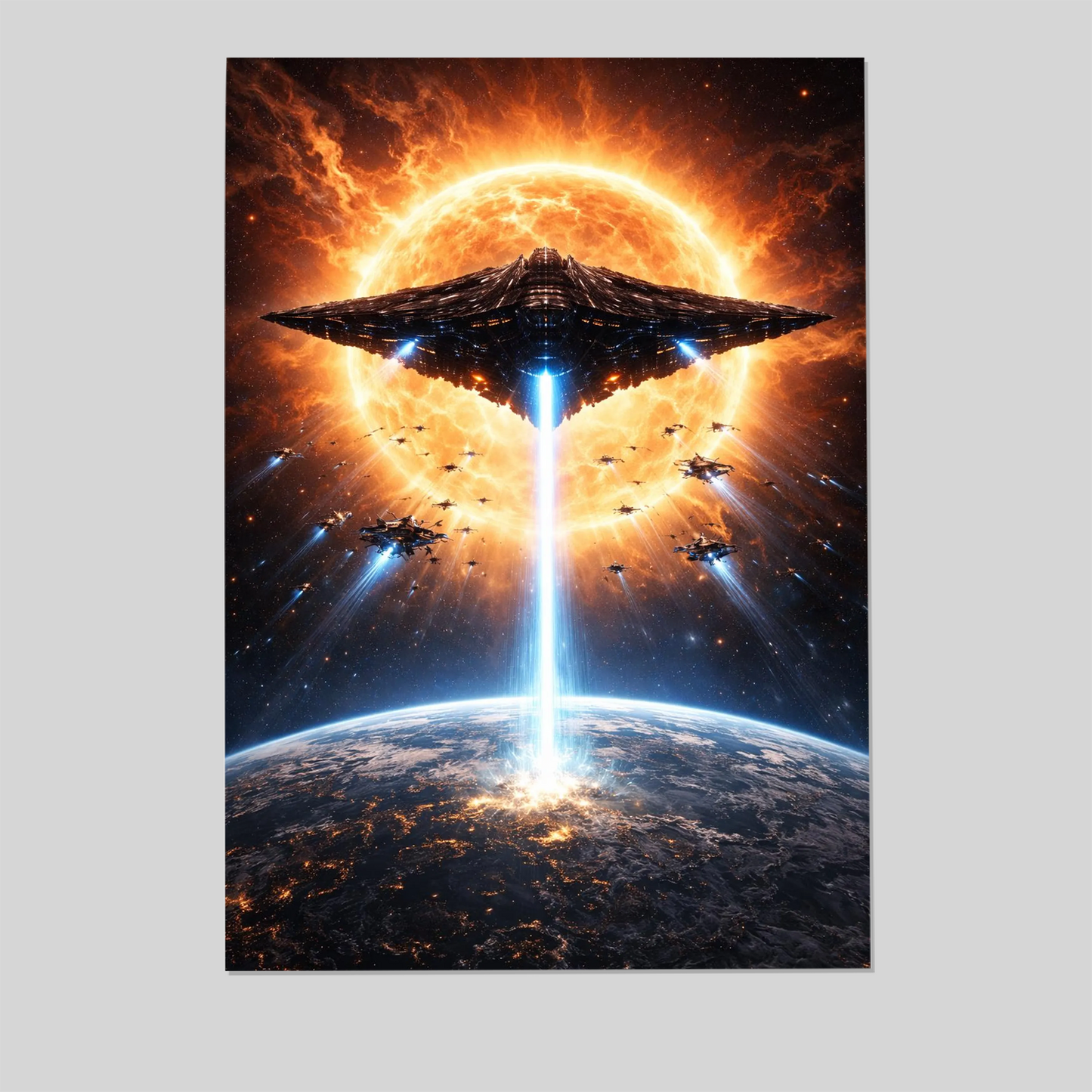 Gigantic Alien Mothership Firing Energy Beam Toward Earth | Sci-Fi Space Poster