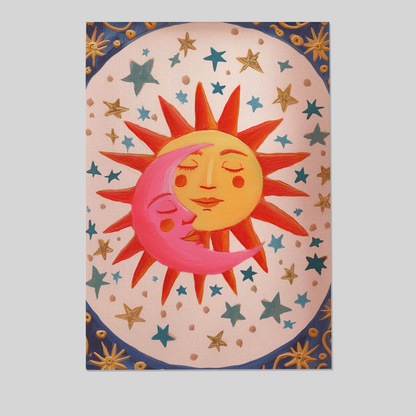Sun and Moon Celestial Kissing Print: Boho Astrology Wall Art