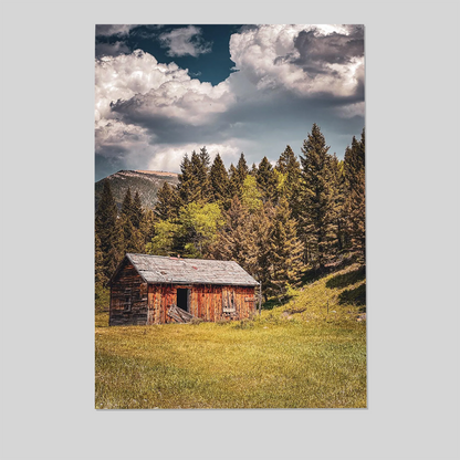 Rustic Cabin in the Woods Printable Poster, Abandoned Barn Wall Art, Mountain Landscape Photography