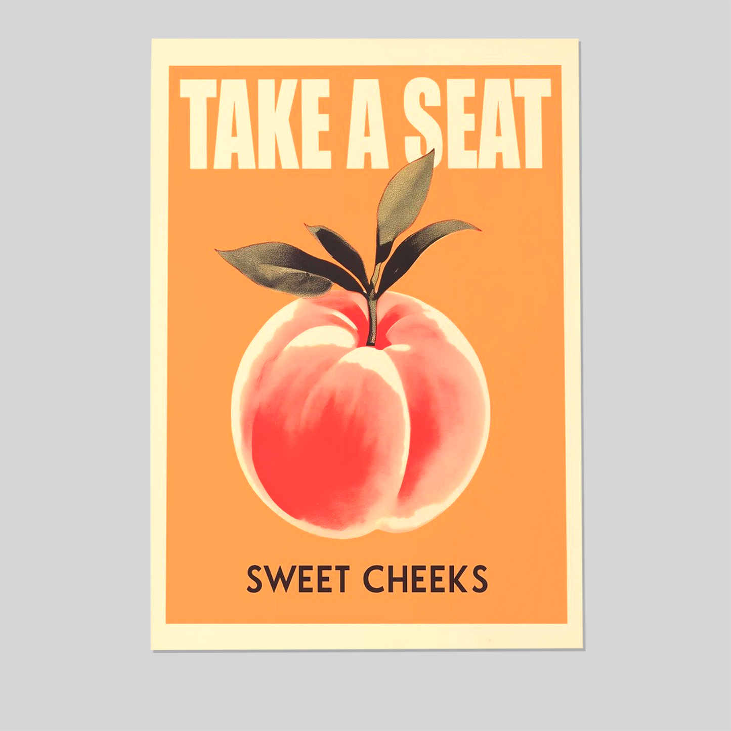 Take a Seat Sweet Cheeks Poster Funny Toilet Printable Poster Retro Bathroom Wall Art Peach Art Print Funny Toilet Art