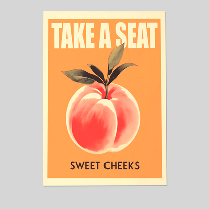 Take a Seat Sweet Cheeks Poster Funny Toilet Printable Poster Retro Bathroom Wall Art Peach Art Print Funny Toilet Art