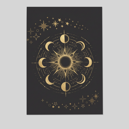 Sun Moon Phases Wall Art | Minimalist Boho Line Art Print