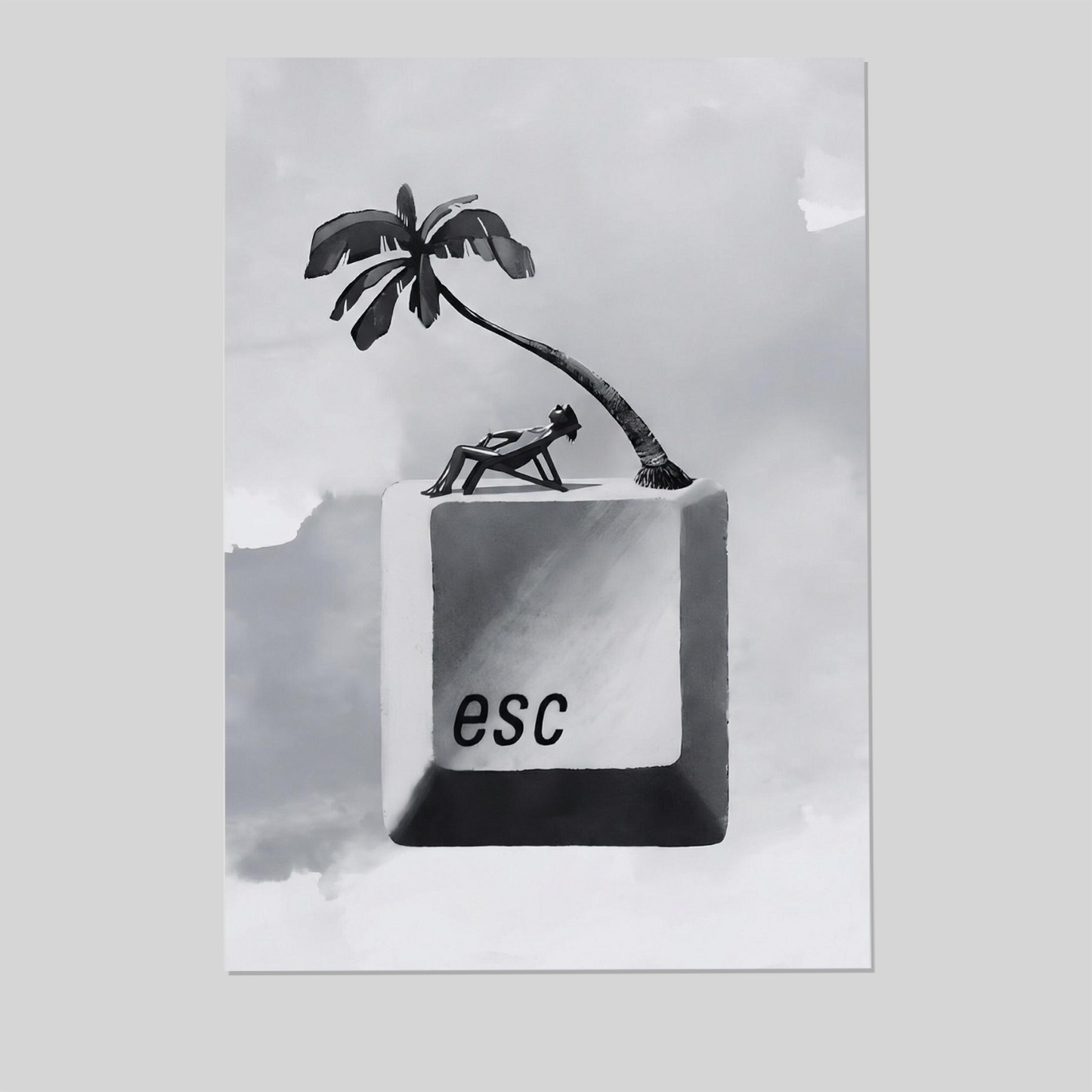 Surreal Esc Key Print, Funny Office Wall Art, Corporate Burnout Gift, Digital Detox Poster, Work From Home Decor, Vacation Vibes Art