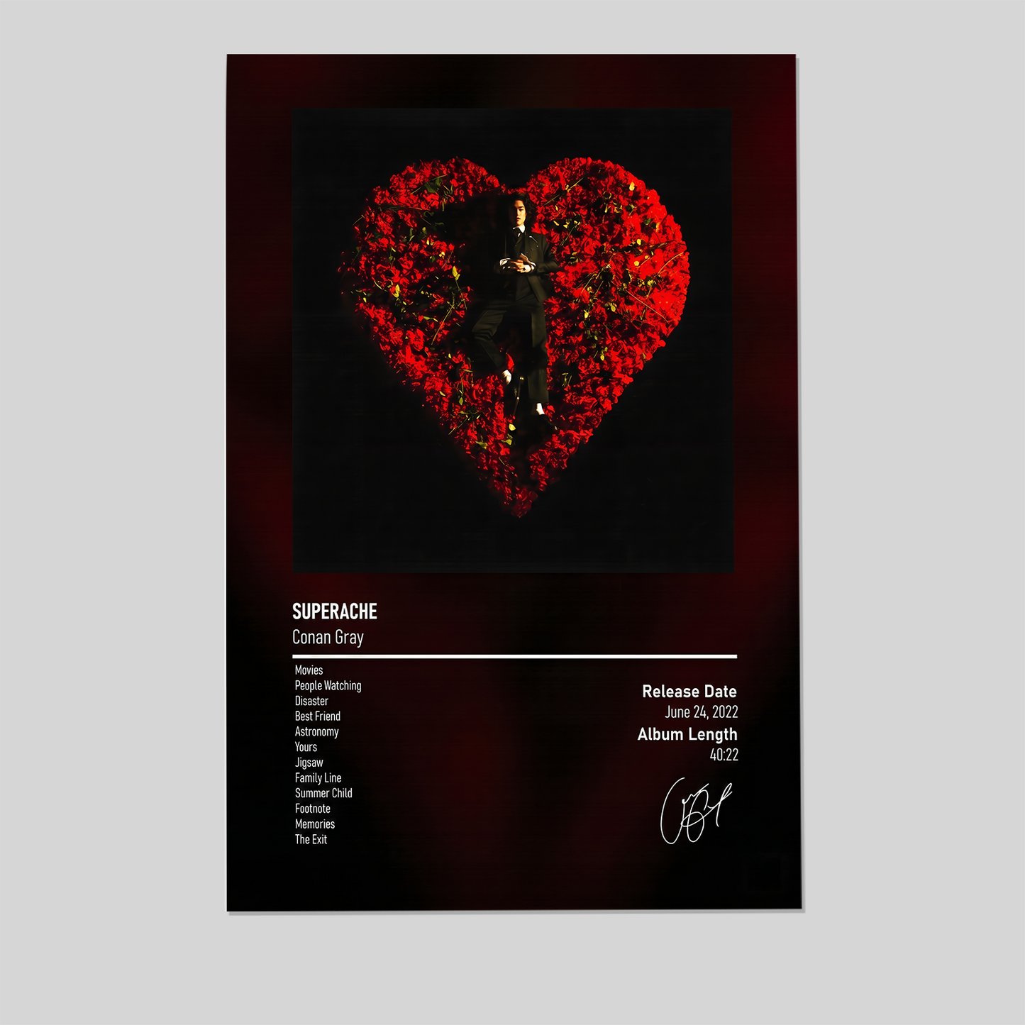 Conan Gray Superache Album Poster, One Sheet Wall Size 24''x36''