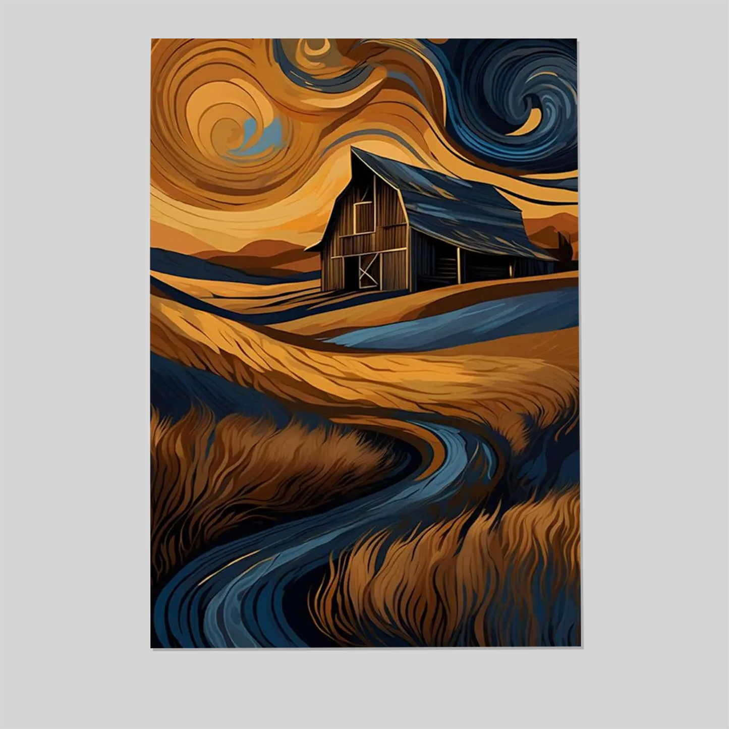 Rustic Barn Landscape Art Canvas Print or Poster: Van Gogh Style Countryside
