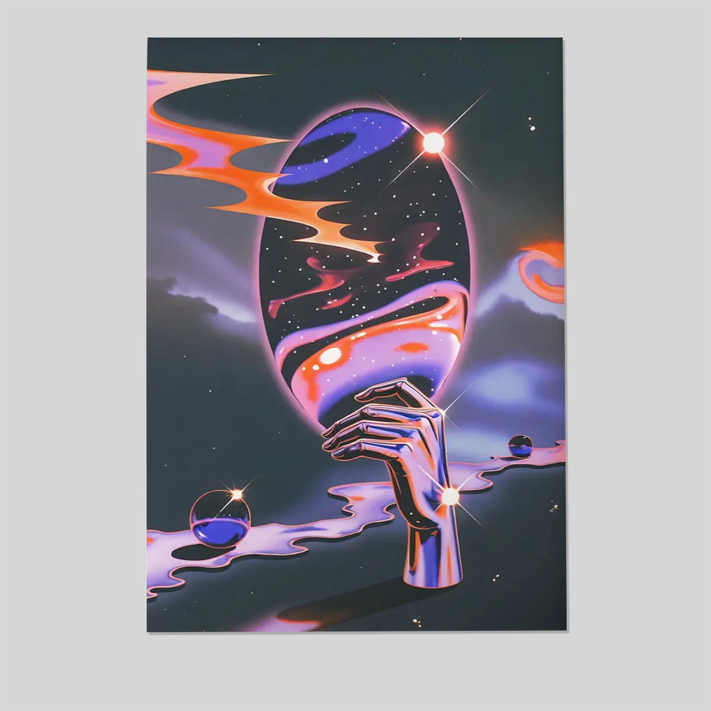 Surreal Space Hand Artwork, Psychedelic Sci-Fi Poster, Futuristic Cosmic Wall Art, Trippy Room Decor