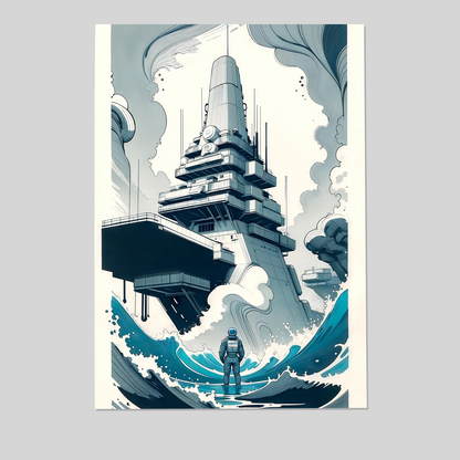 Sci-Fi Astronaut Wall Art Printable, Cyberpunk Dystopian Colossus Exploration Poster